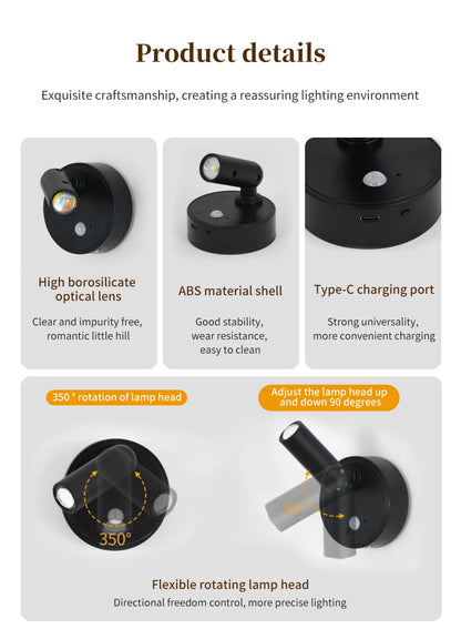 NuvAura GlowSpot™ | Rechargeable RGB Motion Sensor Wall Light